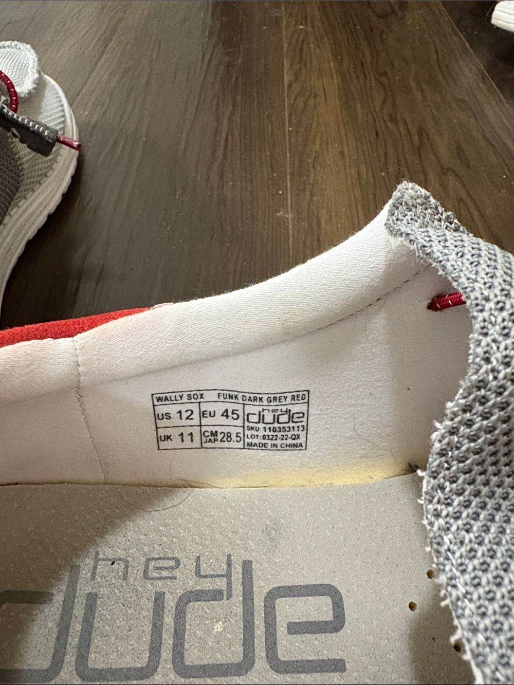 Hey Dude Mesh Slip-On Boat Shoes in Light Gray with Red Trim - Picture 4 of 4